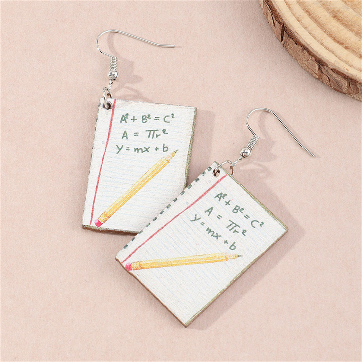 White Wood and Silver-Plated Book Drop Earrings, silver drop earrings for women, dainty minimalist design, lifestyle look