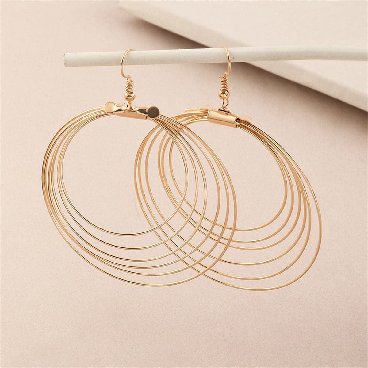 18K Gold-Plated Layered Hoop Drop Earring, gold drop earrings for women, dainty minimalist design, front view