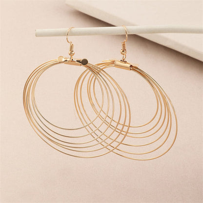 18K Gold-Plated Layered Hoop Drop Earring, gold drop earrings for women, dainty minimalist design, front view