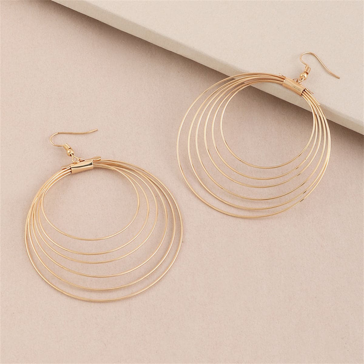 18K Gold-Plated Layered Hoop Drop Earring, gold drop earrings for women, dainty minimalist design, side view