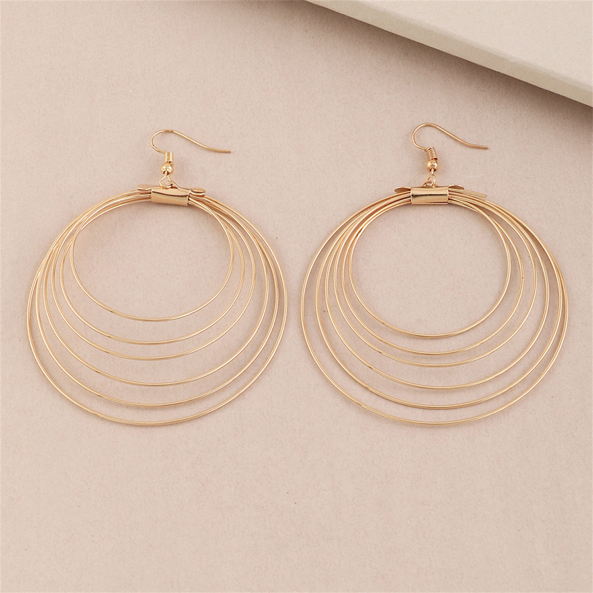 18K Gold-Plated Layered Hoop Drop Earring, gold drop earrings for women, dainty minimalist design, detail close-up