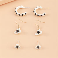 Black & White Floral Openwork Earring Set