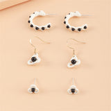 Black & White Floral Openwork Earring Set