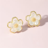 White Acrylic & 18k Gold-Plated Floral Stud Earrings