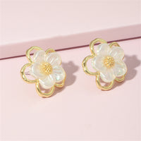 White Acrylic & 18k Gold-Plated Floral Stud Earrings