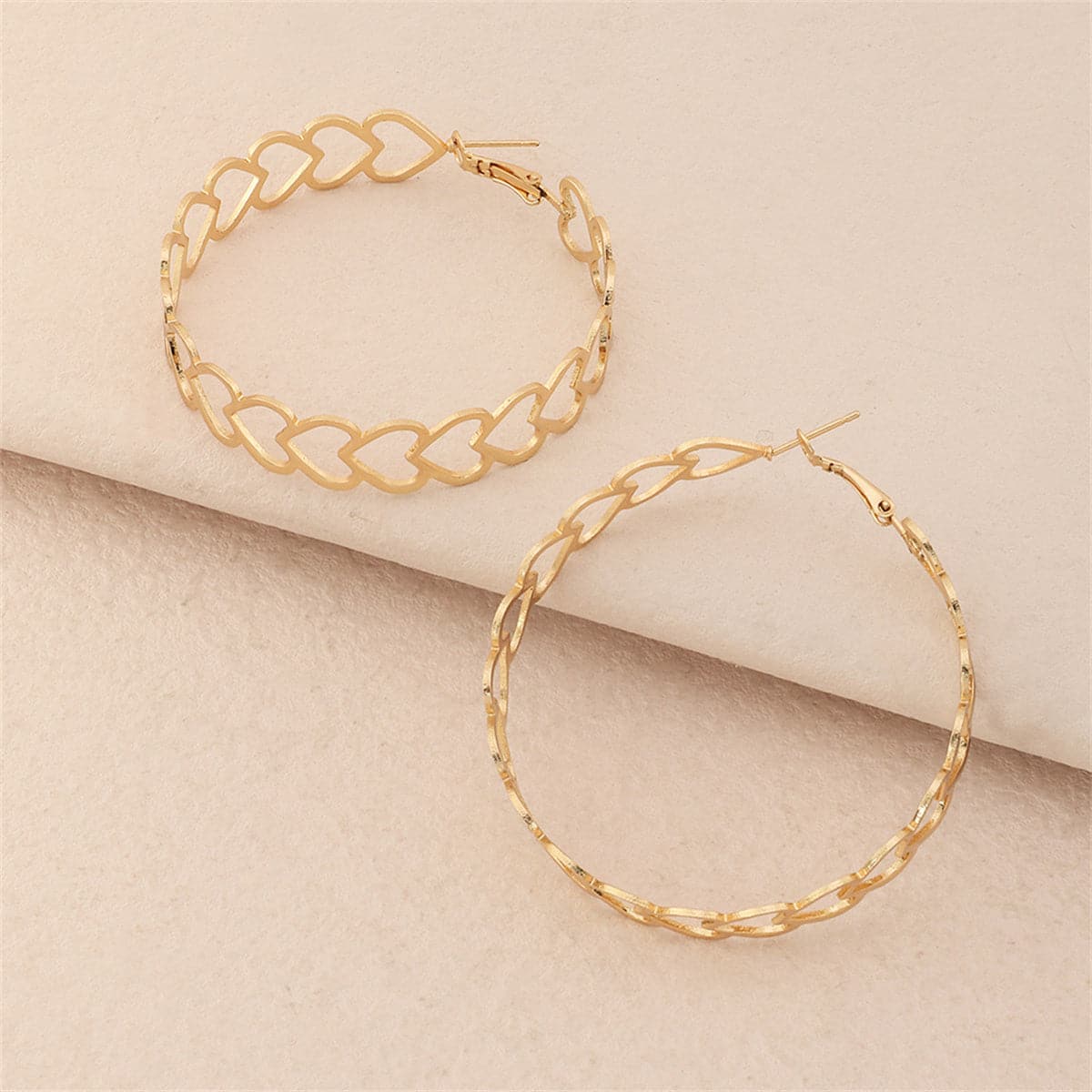 18K Gold-Plated Openwork Heart Hoop Earrings, elegant gift for her, front view