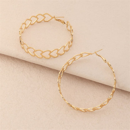 18K Gold-Plated Openwork Heart Hoop Earrings, elegant gift for her, front view