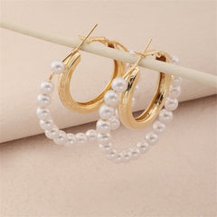 Pearl & 18K Gold-Plated Bead Circle Layered Drop Earrings