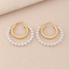Pearl & 18K Gold-Plated Bead Circle Layered Drop Earrings