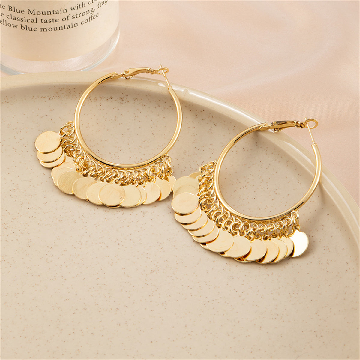 18K Gold-Plated Disc Tassel Huggie Earrings, gold huggie earrings, everyday style, lifestyle look