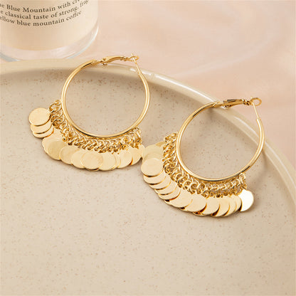 18K Gold-Plated Disc Tassel Huggie Earrings, gold huggie earrings, everyday style, lifestyle look