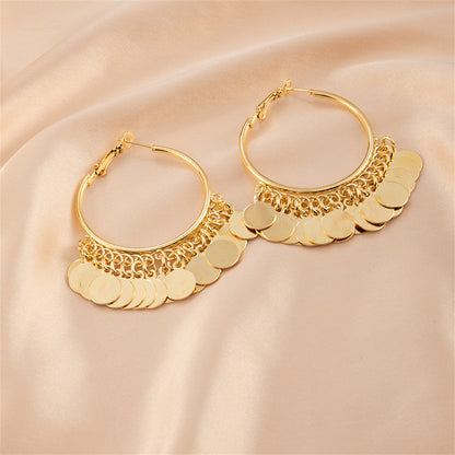 18K Gold-Plated Disc Tassel Huggie Earrings, gold huggie earrings, everyday style, side view