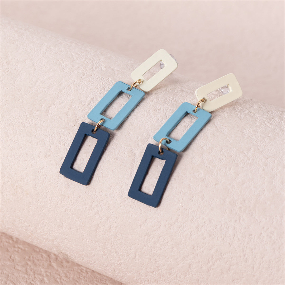 Blue Multicolor and 18K Gold-Plated Rectangle Drop Earrings, gold drop earrings for women, elegant gift for her, front view