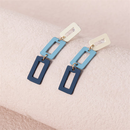 Blue Multicolor and 18K Gold-Plated Rectangle Drop Earrings, gold drop earrings for women, elegant gift for her, front view