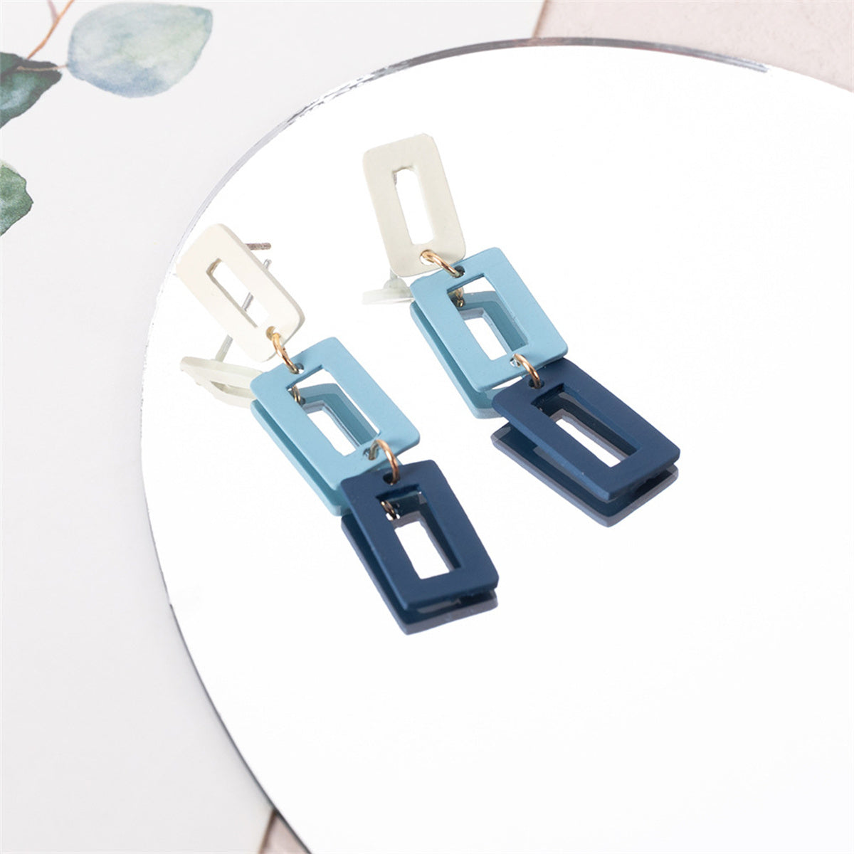Blue Multicolor and 18K Gold-Plated Rectangle Drop Earrings, gold drop earrings for women, elegant gift for her, styled look