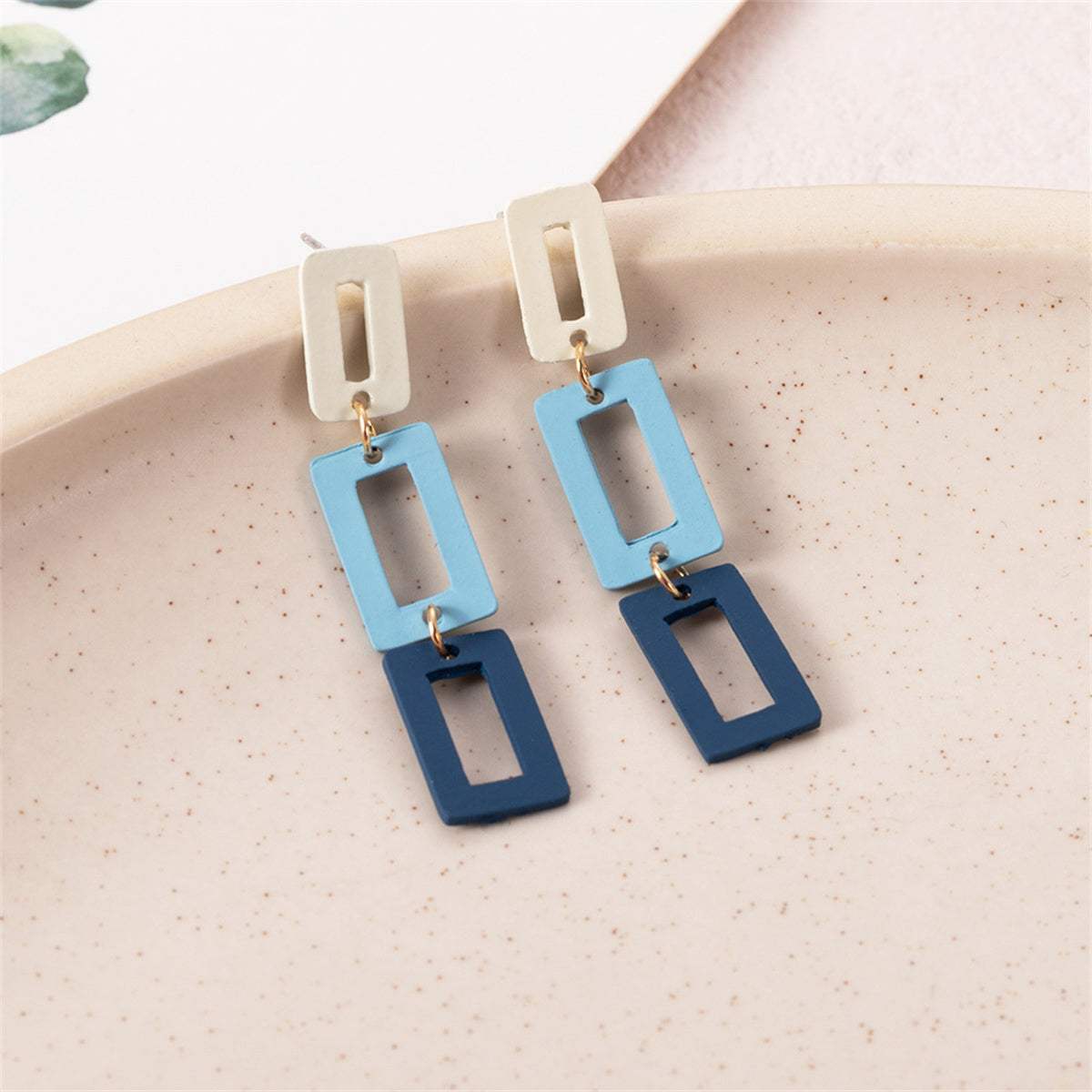 Blue Multicolor and 18K Gold-Plated Rectangle Drop Earrings, gold drop earrings for women, elegant gift for her, side view