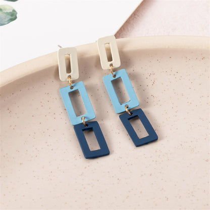 Blue Multicolor and 18K Gold-Plated Rectangle Drop Earrings, gold drop earrings for women, elegant gift for her, side view