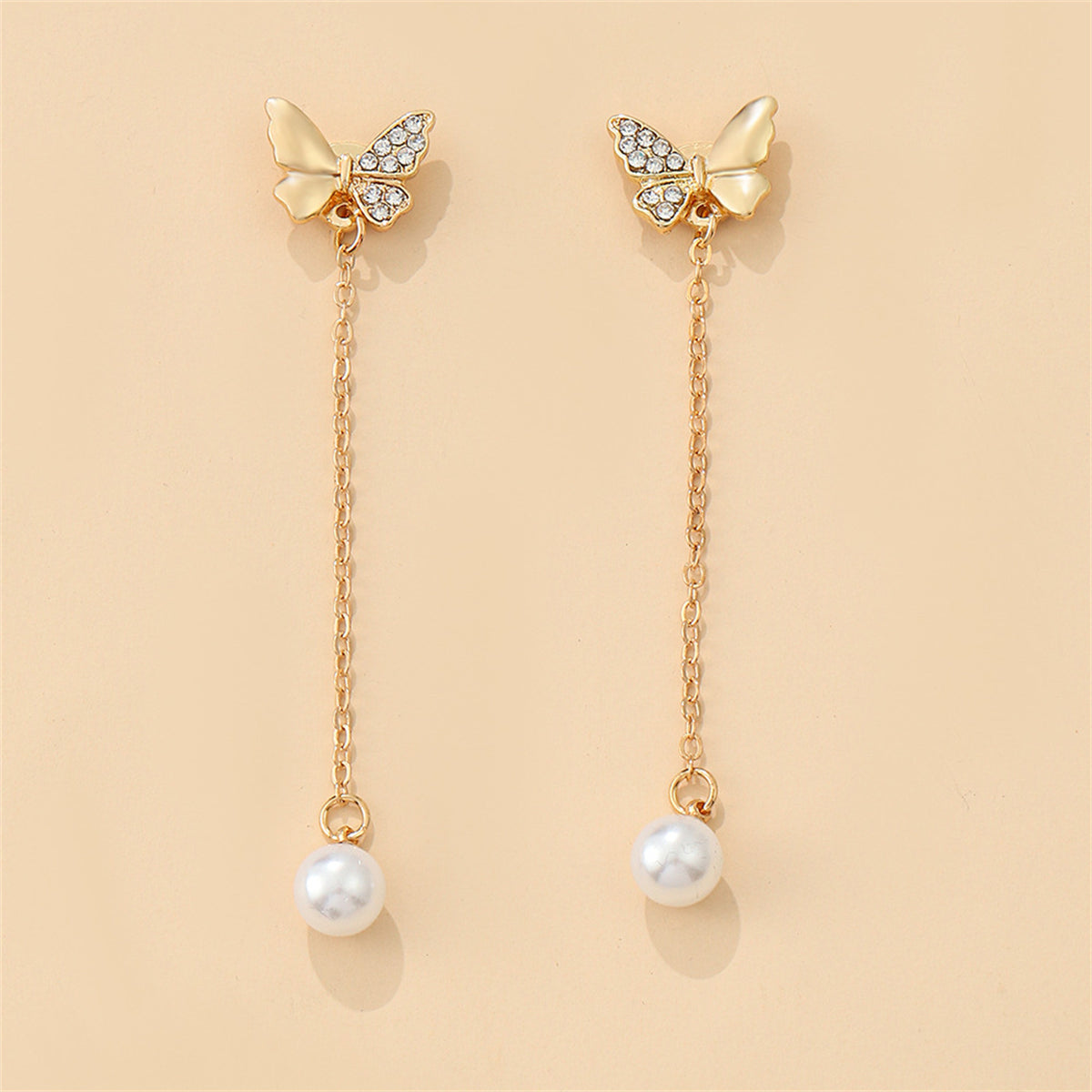 Pearl & Cubic Zirconia 18K Gold-Plated Butterfly Ear Jackets