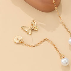 Pearl & Cubic Zirconia 18K Gold-Plated Butterfly Ear Jackets