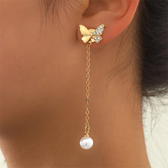 Pearl & Cubic Zirconia 18K Gold-Plated Butterfly Ear Jackets