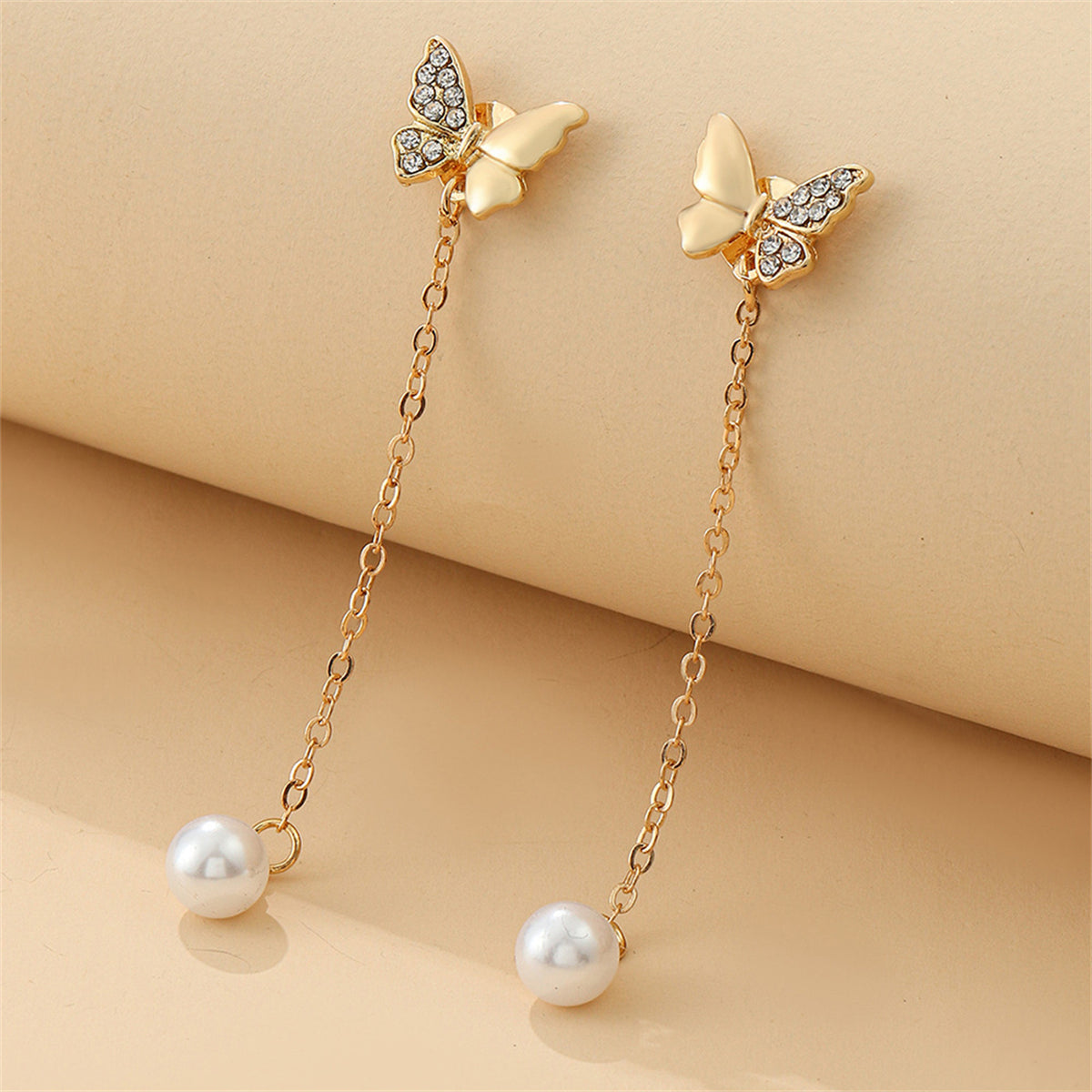 Pearl & Cubic Zirconia 18K Gold-Plated Butterfly Ear Jackets