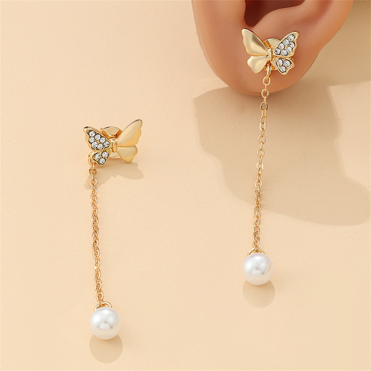 Pearl & Cubic Zirconia 18K Gold-Plated Butterfly Ear Jackets