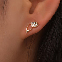 Cubic Zirconia & 18k Gold-Plated Butterfly Stud Earrings