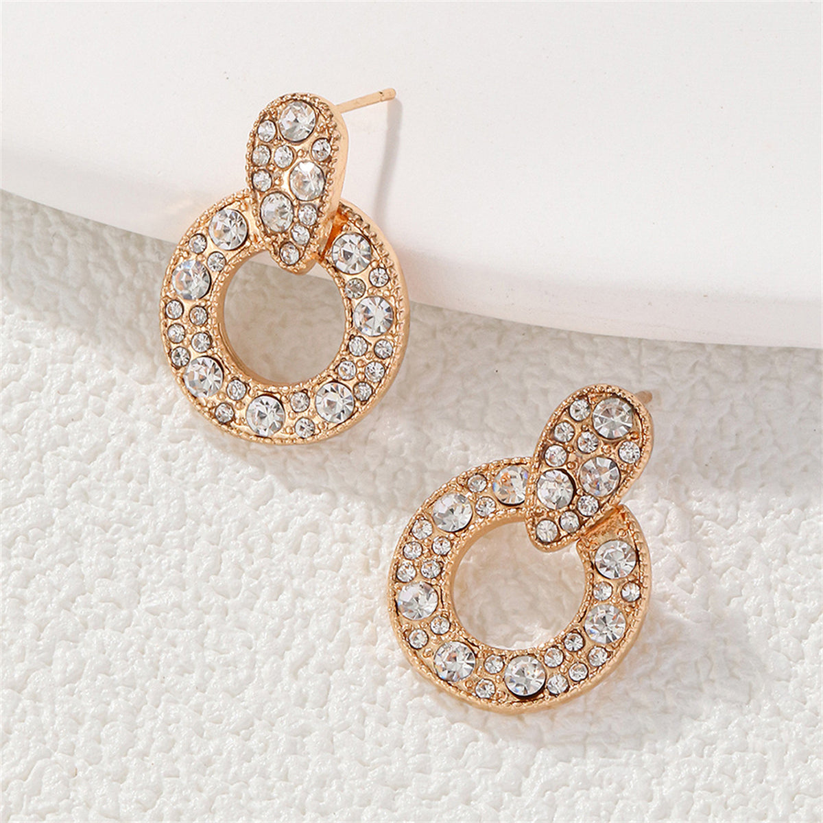 Cubic Zirconia and 18K Gold-Plated Round Drop Earrings, gold drop earrings for women, detail close-up