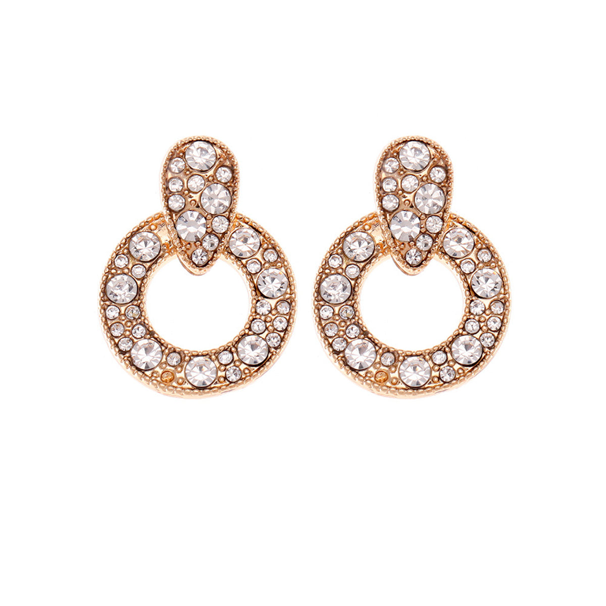 Cubic Zirconia and 18K Gold-Plated Round Drop Earrings, gold drop earrings for women, vintage-inspired design, side view