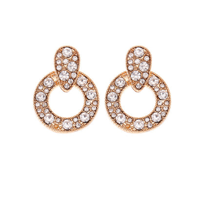 Cubic Zirconia and 18K Gold-Plated Round Drop Earrings, gold drop earrings for women, vintage-inspired design, side view