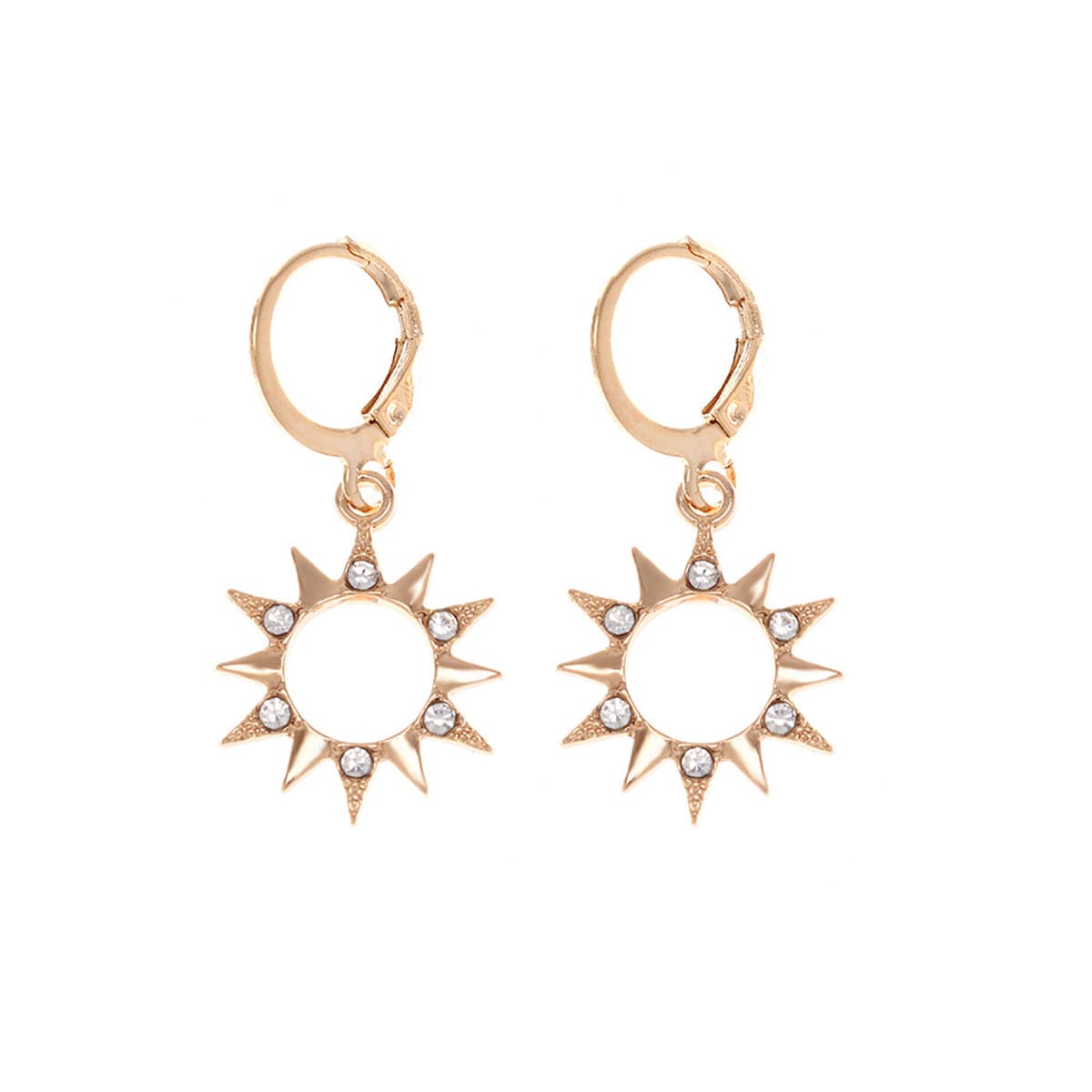 Cubic Zirconia and 18K Gold-Plated Sun Huggie Earrings, gold huggie earrings, elegant gift for her, front view