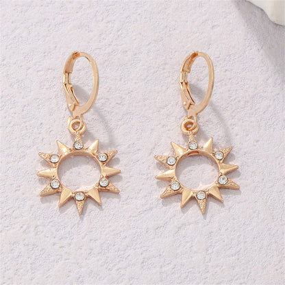 Cubic Zirconia and 18K Gold-Plated Sun Huggie Earrings, gold huggie earrings, elegant gift for her, lifestyle look