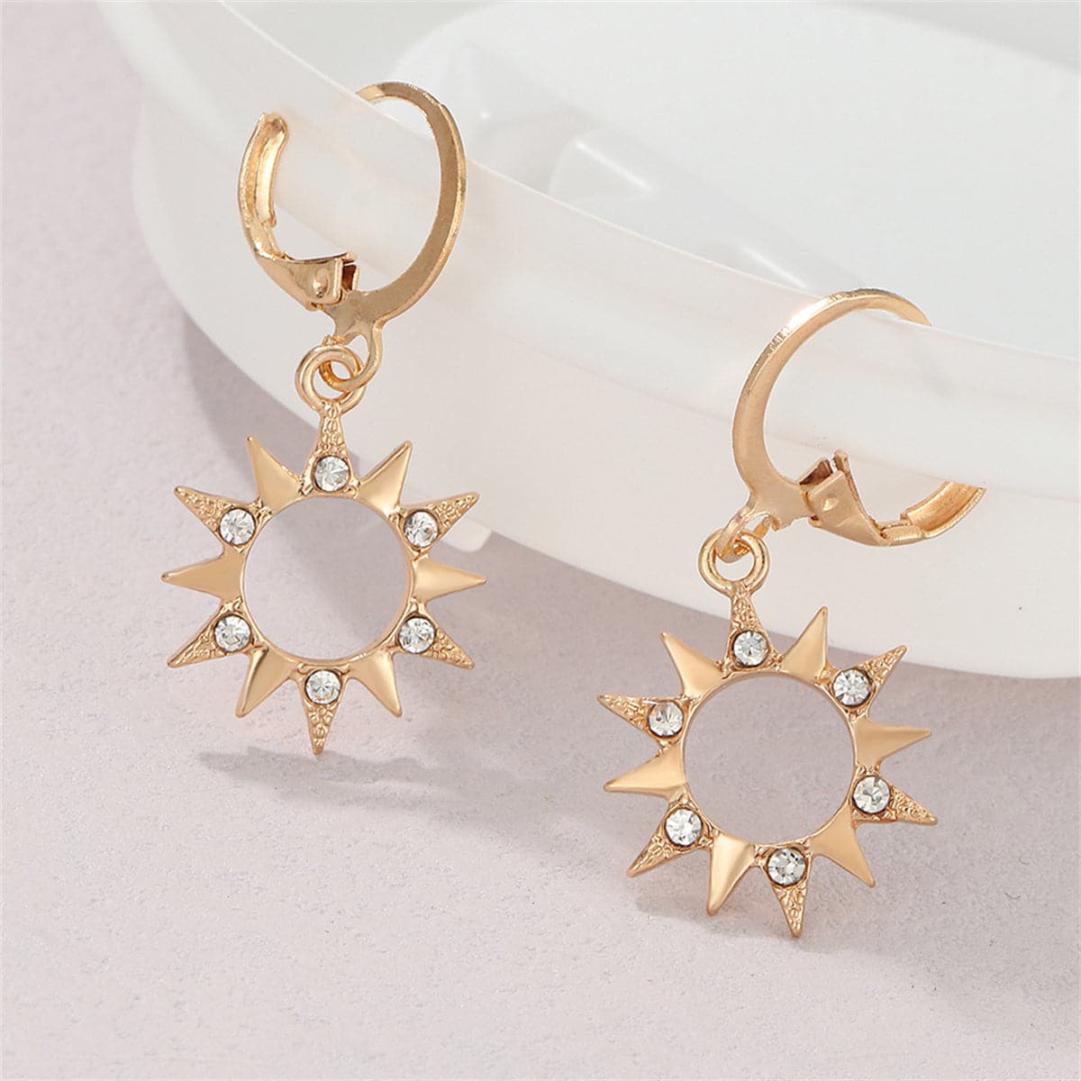 Cubic Zirconia and 18K Gold-Plated Sun Huggie Earrings, gold huggie earrings, elegant gift for her, side view