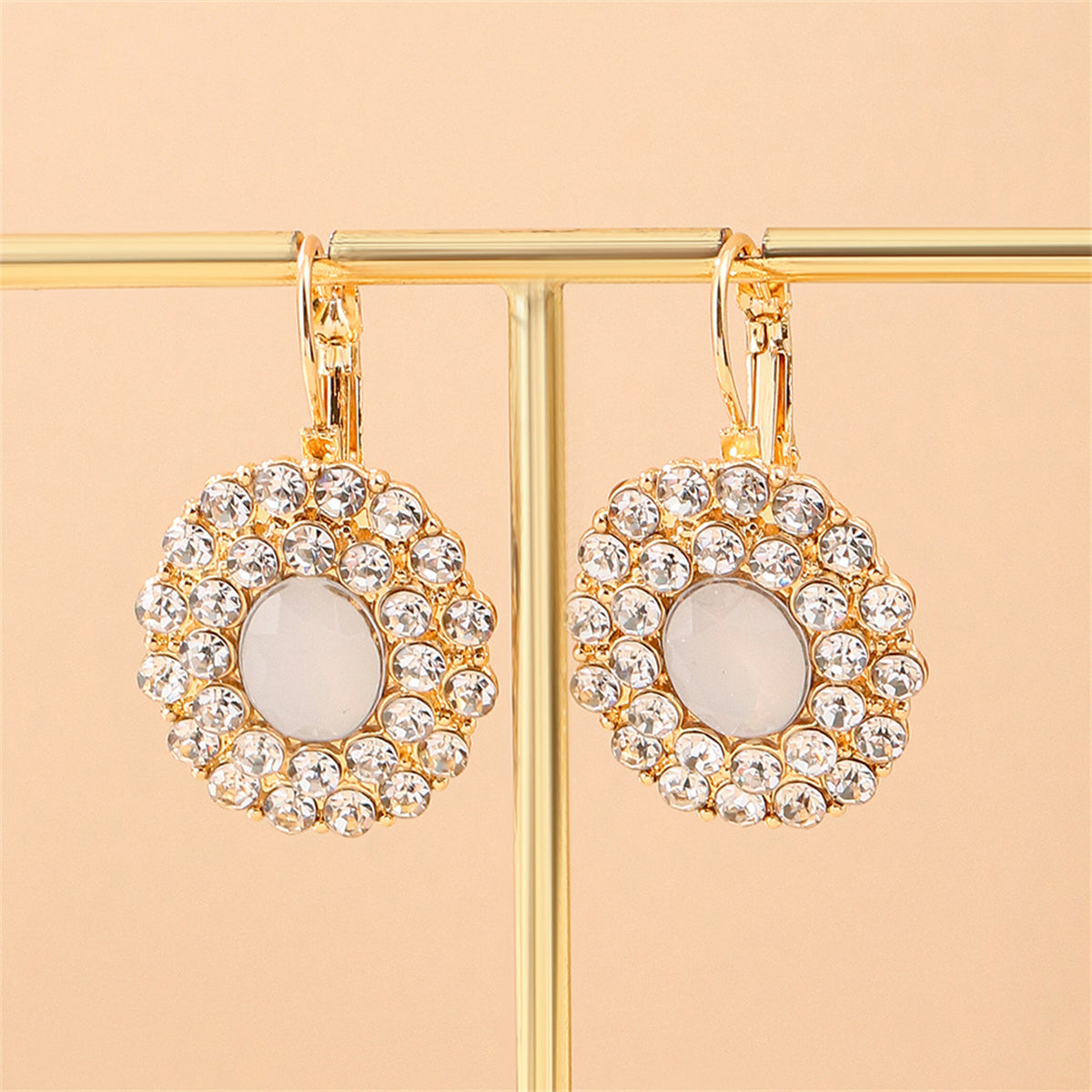Cream Crystal and Cubic Zirconia Oval Huggie Earrings, huggie earrings, vintage-inspired design, side view