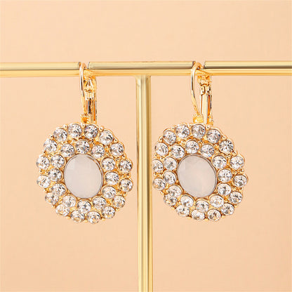 Cream Crystal and Cubic Zirconia Oval Huggie Earrings, huggie earrings, vintage-inspired design, side view