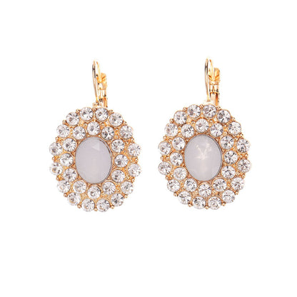 Cream Crystal and Cubic Zirconia Oval Huggie Earrings, huggie earrings, vintage-inspired design, lifestyle look