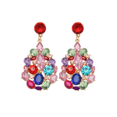Pink & Blue Crystal Oval Drop Earrings
