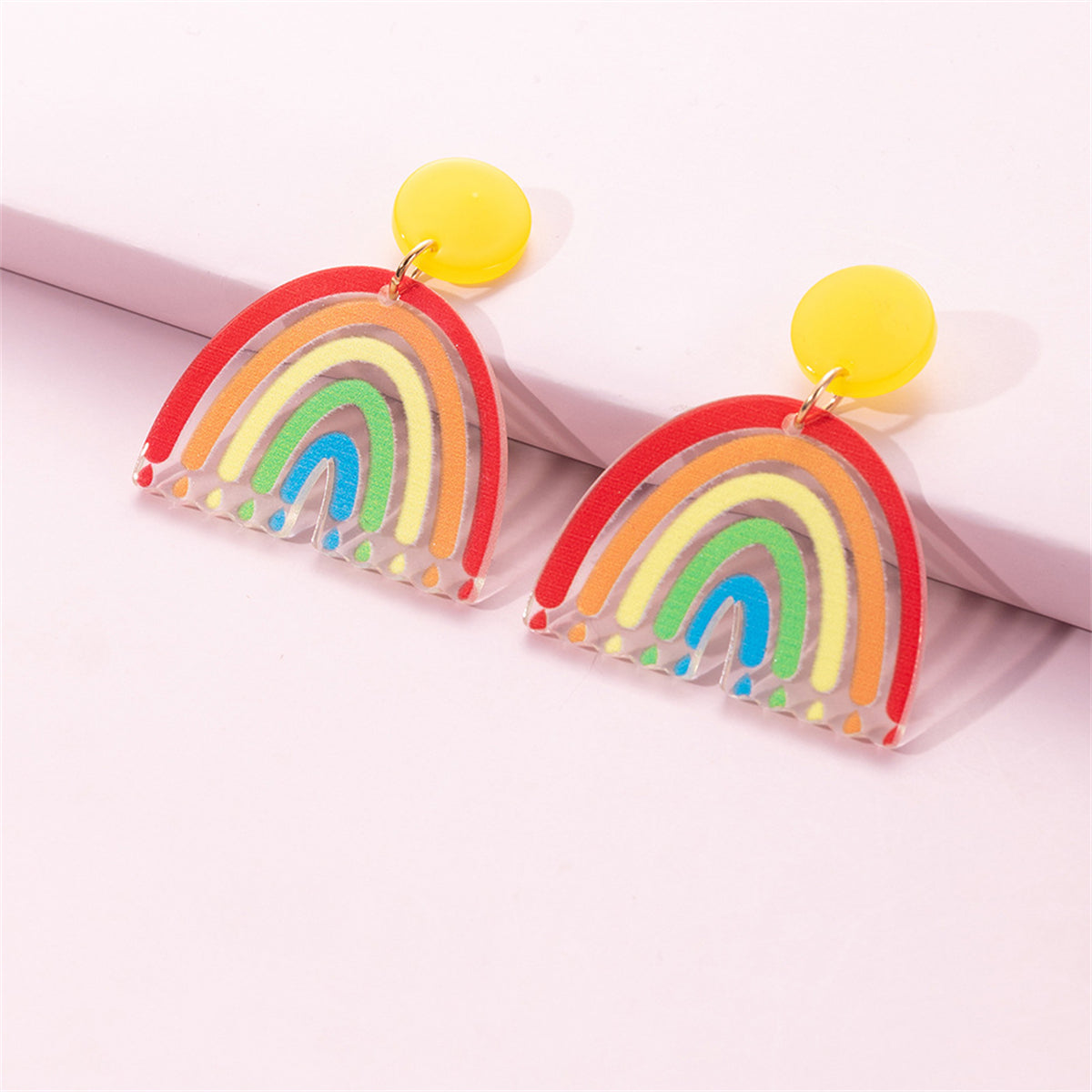 Yellow and Red Rainbow Drop Earrings, drop earrings for women, dainty minimalist design, side view