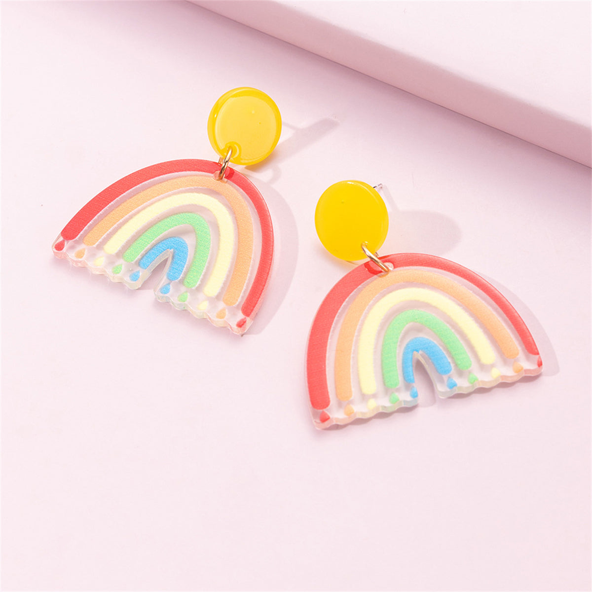 Yellow and Red Rainbow Drop Earrings, drop earrings for women, dainty minimalist design, detail close-up