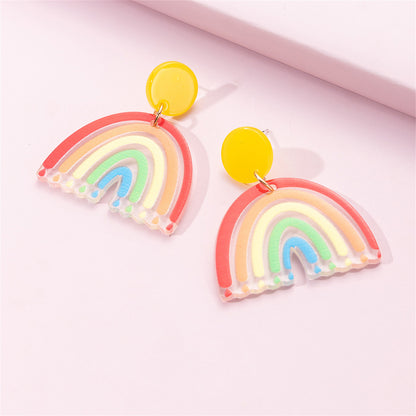 Yellow and Red Rainbow Drop Earrings, drop earrings for women, dainty minimalist design, detail close-up