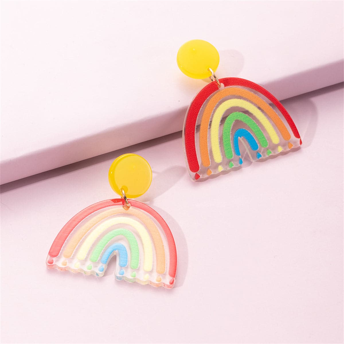 Yellow and Red Rainbow Drop Earrings, drop earrings for women, dainty minimalist design, front view
