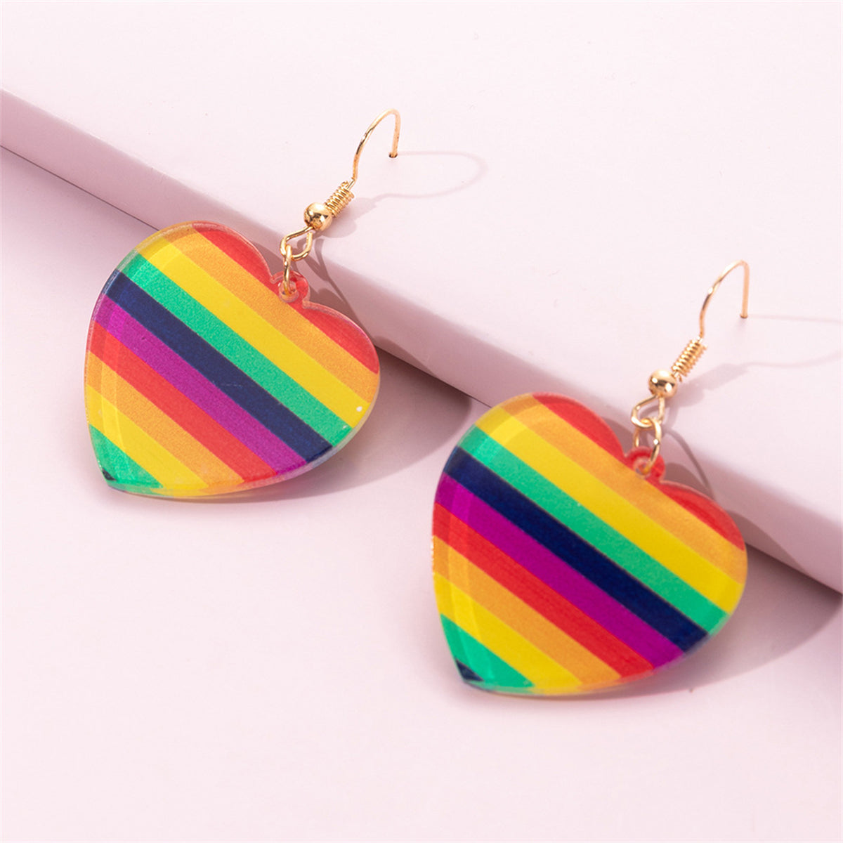 Acrylic & 18K Gold-Plated Rainbow Heart Drop Earrings