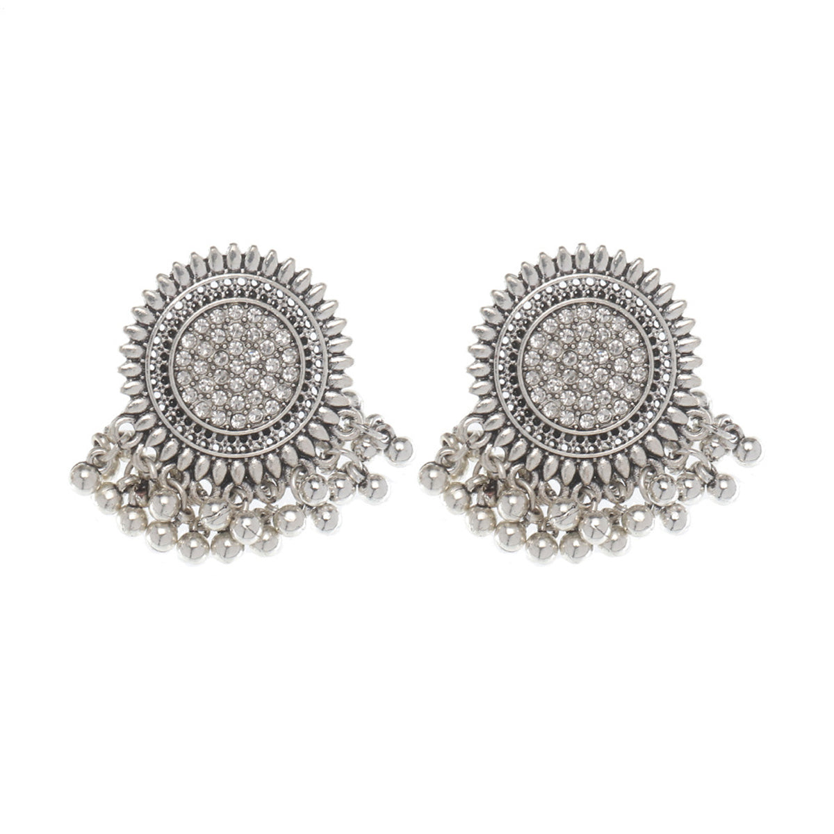 Cubic Zirconia and Silver-Plated Sunflower Bead Tassel Drop Earrings, silver drop earrings for women, side view