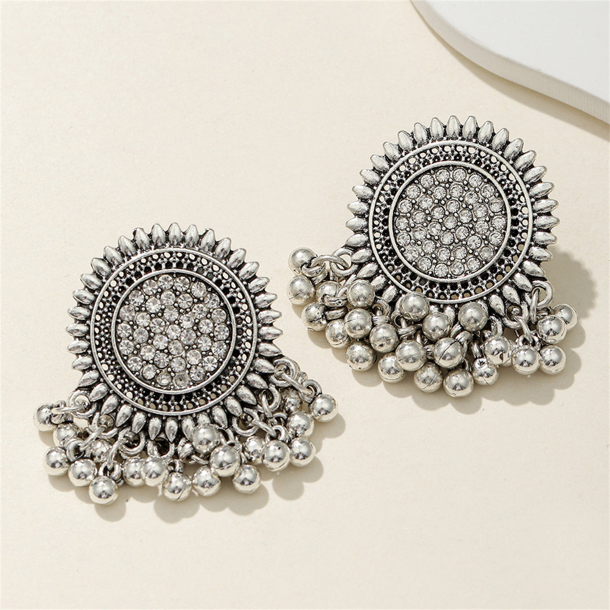 Cubic Zirconia and Silver-Plated Sunflower Bead Tassel Drop Earrings, silver drop earrings for women, styled look