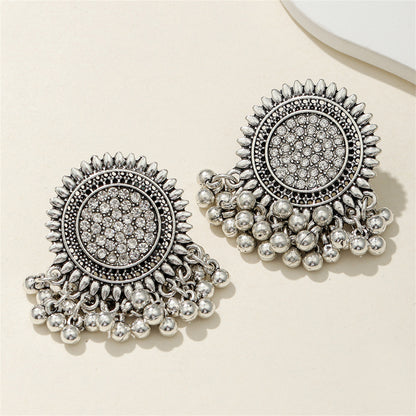 Cubic Zirconia and Silver-Plated Sunflower Bead Tassel Drop Earrings, silver drop earrings for women, styled look