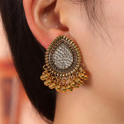 Cubic Zirconia and 18K Gold-Plated Hola Bead Tassel Drop Earrings, gold drop earrings for women, everyday style, front view