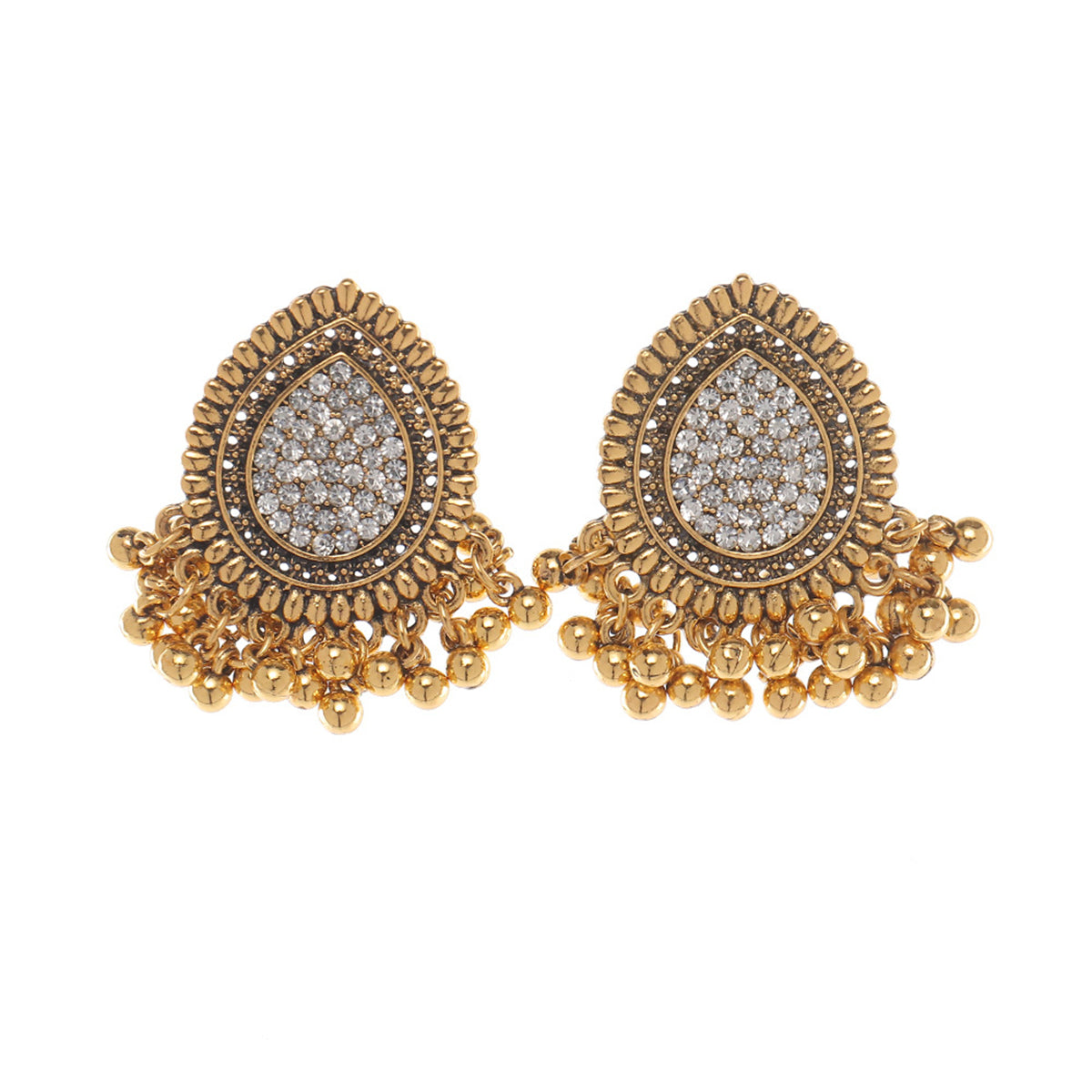 Cubic Zirconia and 18K Gold-Plated Hola Bead Tassel Drop Earrings, gold drop earrings for women, everyday style, side view