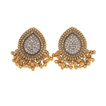 Cubic Zirconia and 18K Gold-Plated Hola Bead Tassel Drop Earrings, gold drop earrings for women, everyday style, side view