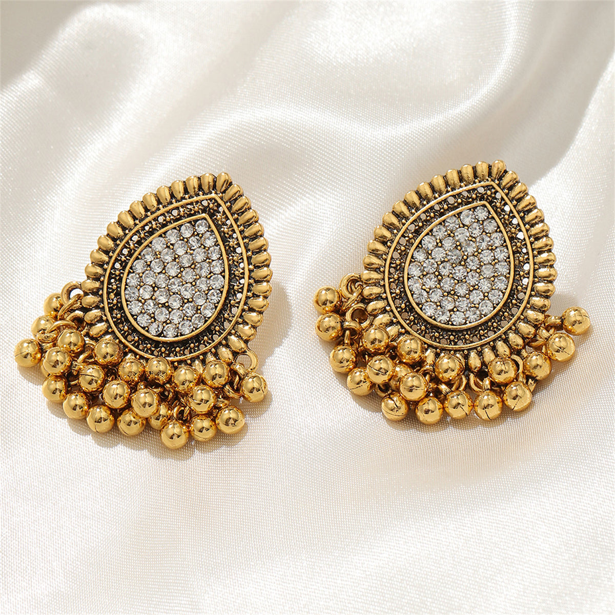 Cubic Zirconia and 18K Gold-Plated Hola Bead Tassel Drop Earrings, gold drop earrings for women, everyday style, styled look