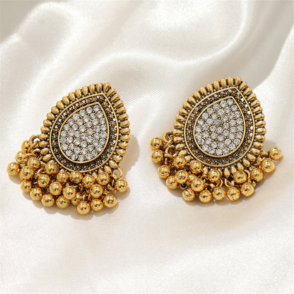 Cubic Zirconia and 18K Gold-Plated Hola Bead Tassel Drop Earrings, gold drop earrings for women, everyday style, styled look